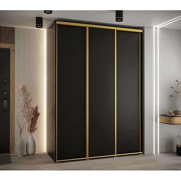 Šatní skříň YVONA 1 - 170/60 cm, černá / zlatá