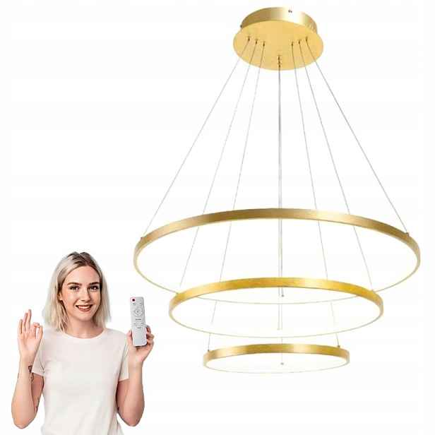 Závěsné Stropní Svítidlo Led Lustr Zlatý 3 Loftové Kruhy Do Obývacího Pokoje Dálkový Ovladač