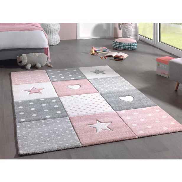 Dětský koberec Diamond Kids 120x170 cm, růžový, hvězdy a srdce
