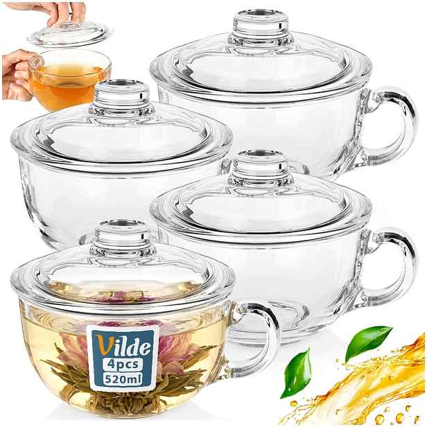 4x Velký Hrnek s víčkem na čajovou kávu miska na polévku vývar 520 ml XL