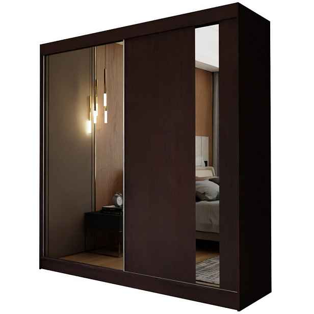 MASSENO ŠATNÍ SKŘÍŇ S POSUVNÝMI DVEŘMI GRAZIA, 200/216/61 cm 2dveřová se zrcadlem, dekor wenge