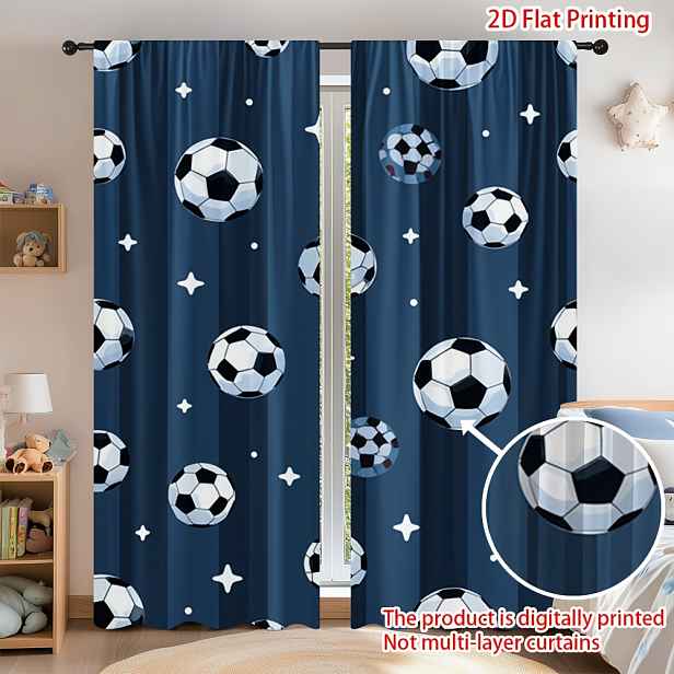 TEMU 2D ploché - 2D ploché - 2 ks 2D tištěných závěsů 55X150 cm/21.65X59 palců - Sada pokojových závěsů s potiskem fotbalových hvězd, ideální pro