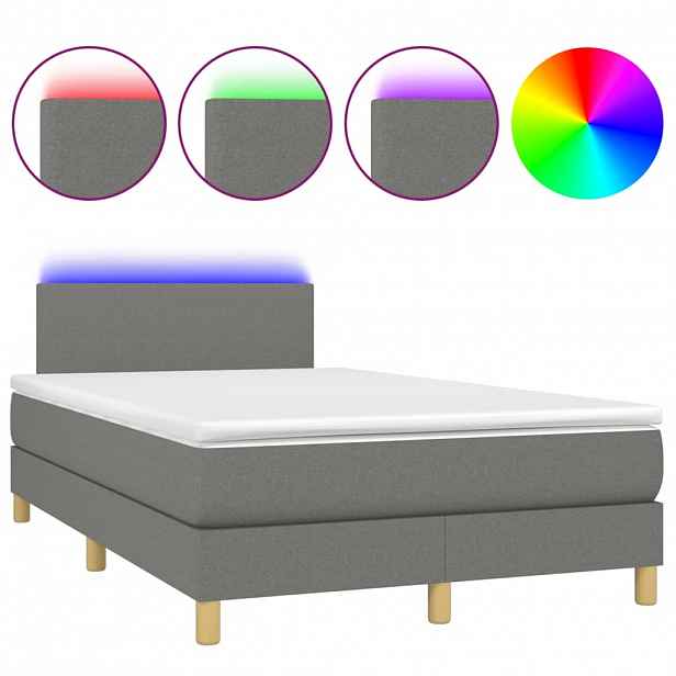 vidaXL Box spring postel s matrací a LED tmavě šedá 120x190 cm textil