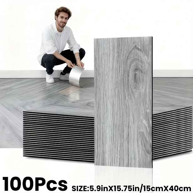 TEMU 50/100 ks Krabice Samolepicí Luxusní Dřevěné Vinylové Podlahy - Realistické Dřevěné Desky s XPE Jádrem, Snadná Montáž DIY, Vhodné do Kanceláře,