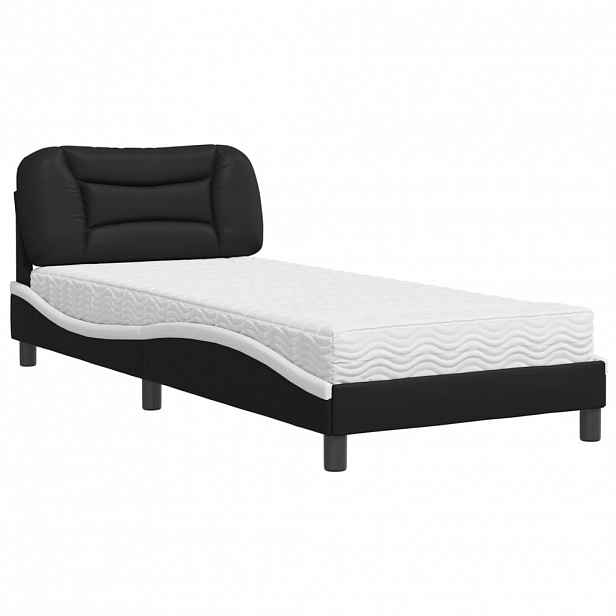 vidaXL Postel s matrací Hvar černá a bílá 80 x 200 cm umělá kůže