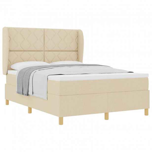 vidaXL Postel s boxspringem s čelo Krémová 200 x 160 cm textil