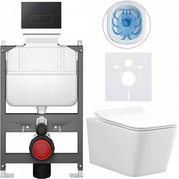 Kompletní WC set Basic/Forte - bílá lesklá - WC tlačítko Modulo/Černá - ovládání shora - předstěnová instalace - 51x36 cm