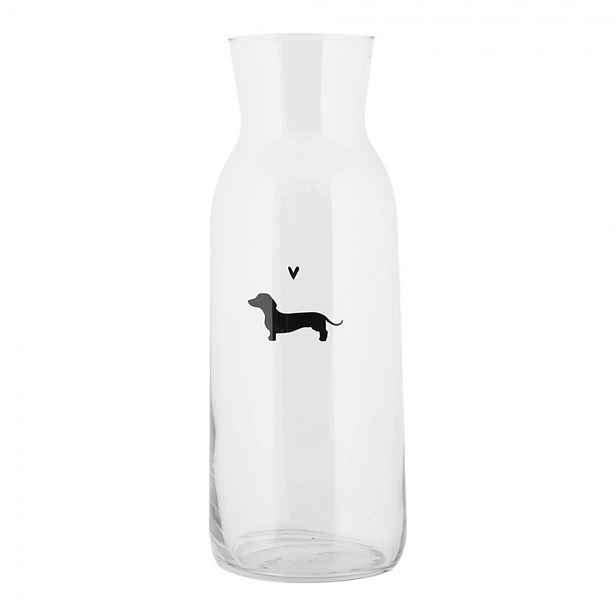 Skleněná karafa s jezevčíkem a srdíčkem Dog&Cat - Ø 9*25 cm / 1000 ml Clayre & Eef