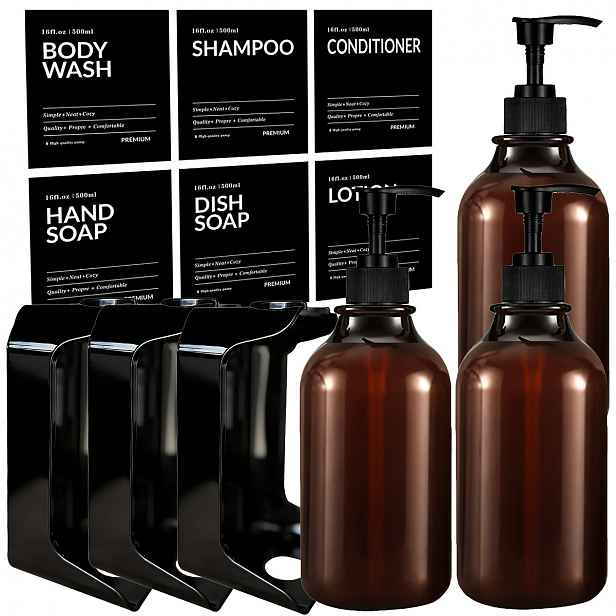 TEMU Sada 3 dávkovačů na šampon a kondicionér, 500ml (16.9Oz) nástěnný dávkovač mýdla do sprchy bez vrtání, plnitelný organizér do koupelny s
