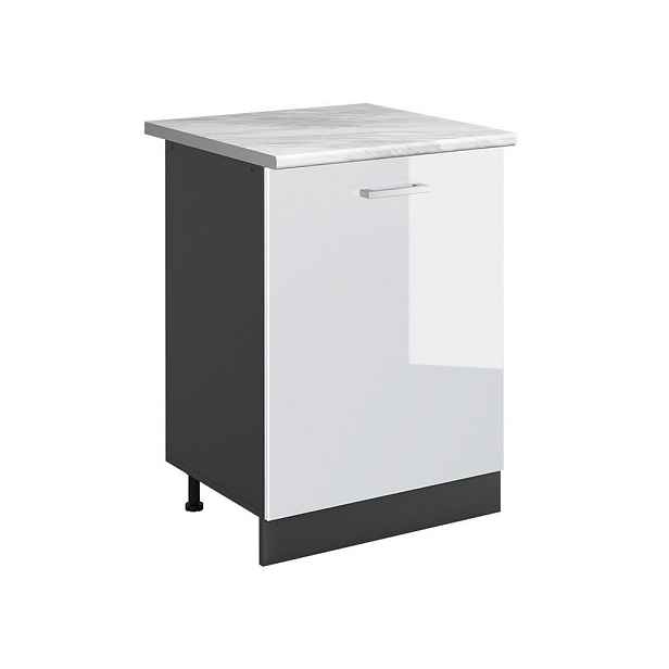Vicco SPODNÍ SKŘÍŇKA KUCHYŇSKÉ LINKY R-Line, Bílá vysoký lesk/Antracit, 60 cm s 1 dveřmi pracovná doska Mramor