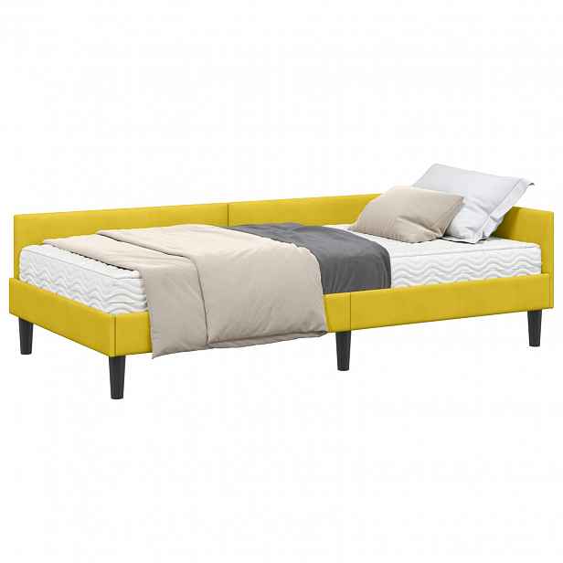 vidaXL Rohový rám postele s matrací 2 ks Žlutá 90 x 190 cm samet