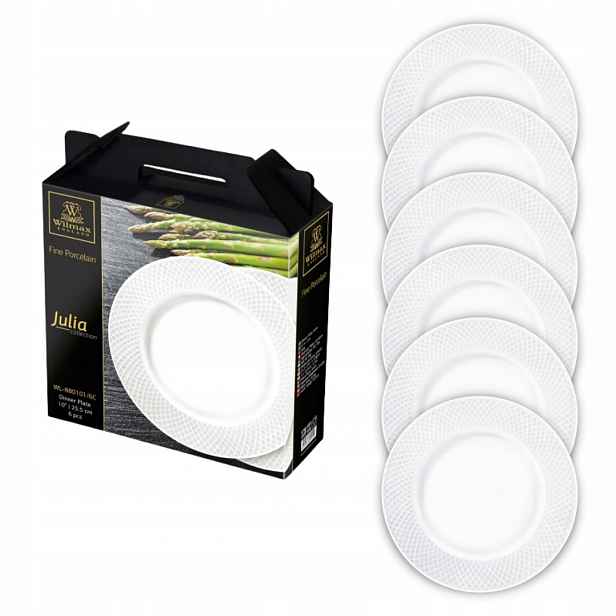 Jídelní talíř mělký Bílý plochý 25,5 cm Porcelán 6 Ks kulatý Wilmax