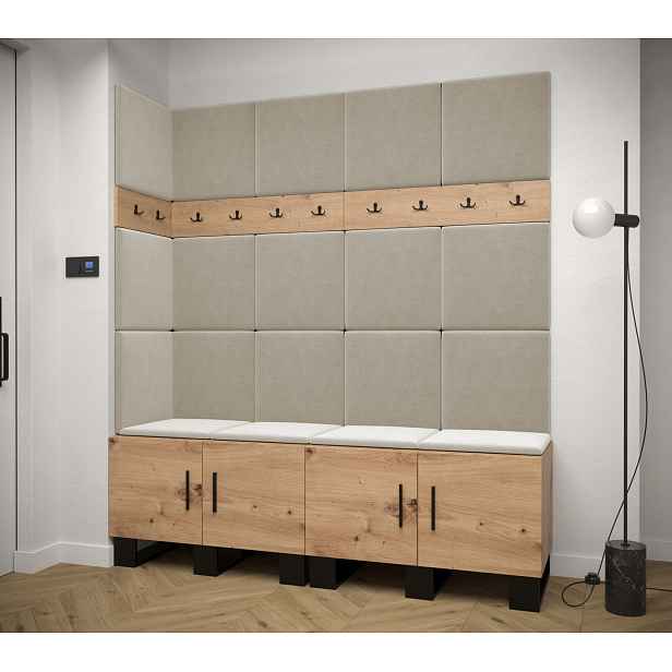 Předsíňová sestava RUMIE 12 - dub artisan, béžové panely