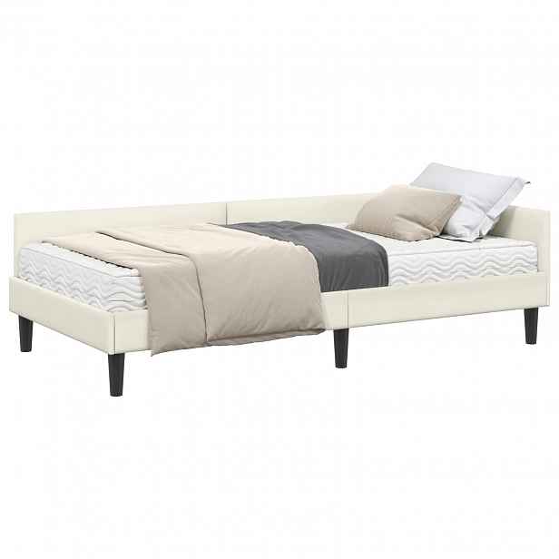 vidaXL Rohový rám postele s matrací 2 ks Krémová 90 x 190 cm samet