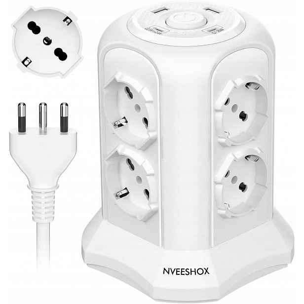 Lišta Resteq věž 8 zásuvek Usb-c Pd 20W Usb-a kabel 2 m bílá