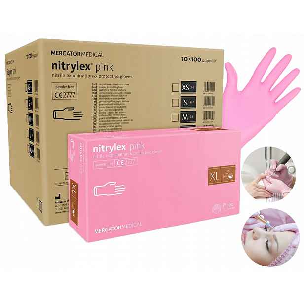 Rukavice Nitrylex Nitrilové Růžové 100 Ks XL 10ks