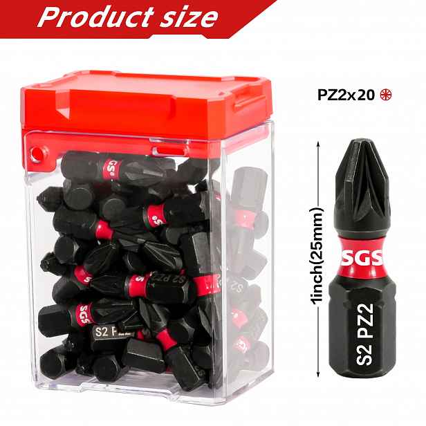TEMU Prémiový PZ2 Průmyslový Nárazový Šroubovákový Bit - S2 Slitina Oceli, 25mm, Nárazuvzdorný Výkonný Bit, Balení 20 ks Vysoce Odolného Nářadí,