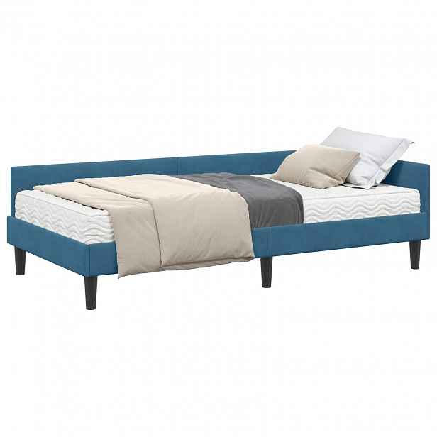 vidaXL Rohový rám postele s matrací 2 ks Modrá 90 x 200 cm samet