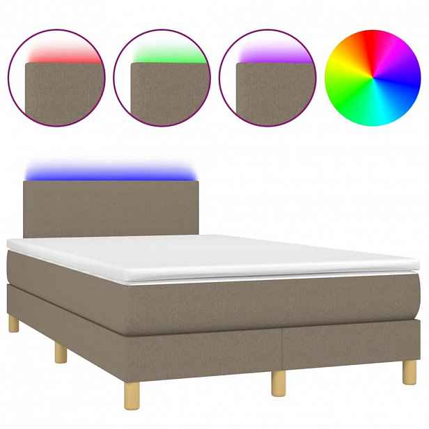 vidaXL Box spring postel s matrací a LED taupe 120x190 cm textil