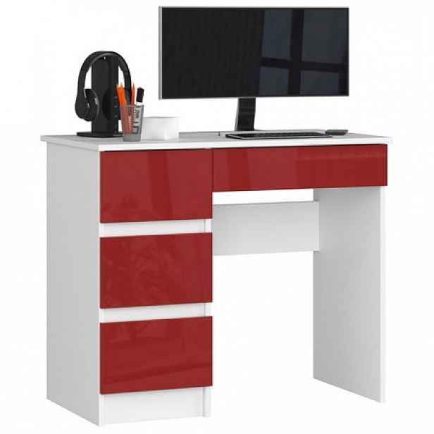 Počítačový stůl A7 levá bílá/červená lesk