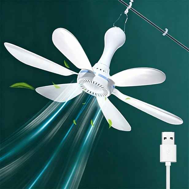 Tichý závěsný Usb ventilátor pod stan, 6 lopatek, mini větráček do altánku