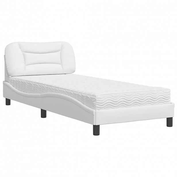 vidaXL Postel s matrací Hvar bílá 90 x 190 cm umělá kůže