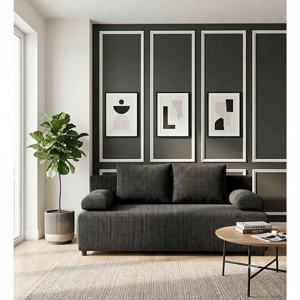 P & B ROZKLÁDACÍ POHOVKA, textil, tmavě šedá