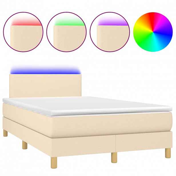 vidaXL Box spring postel s matrací a LED krémová 120x190 cm textil