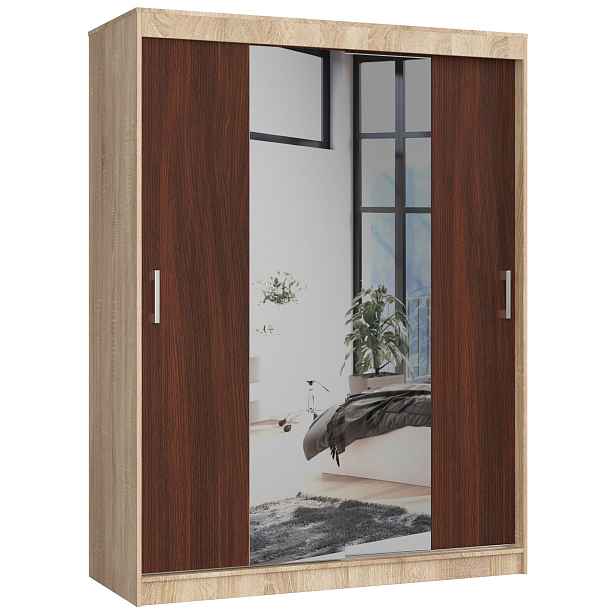 Ak furniture Šatní skříň se zrcadlem Reton 150 cm dub sonoma/wenge