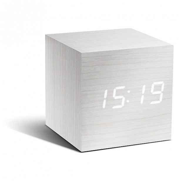 Bílý budík s bílým LED displejem Gingko Cube Click Clock
