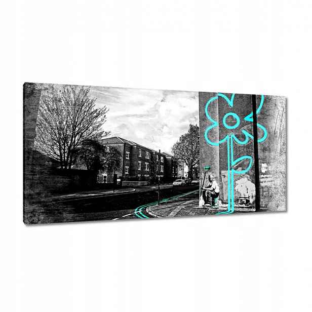Obrazy 115x55 Banksy Tyrkysová květina