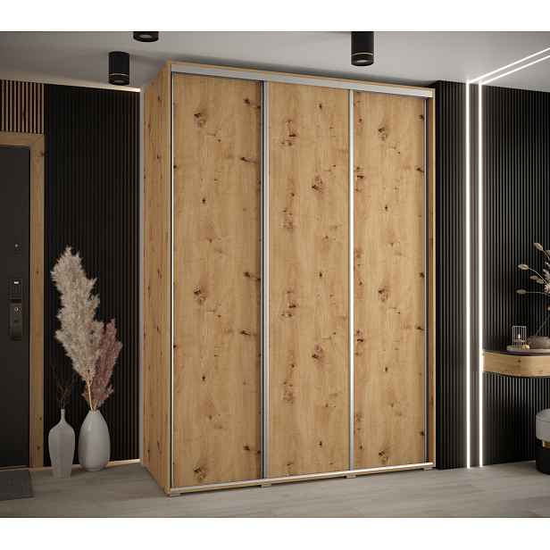 Šatní skříň YVONA 1 - 170/60 cm, dub artisan / stříbrná