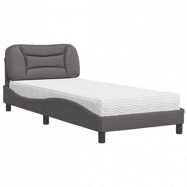 vidaXL Postel s matrací Hvar šedá 90 x 190 cm umělá kůže