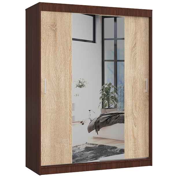 Ak furniture Šatní skříň se zrcadlem Reton 150 cm wenge/dub sonoma