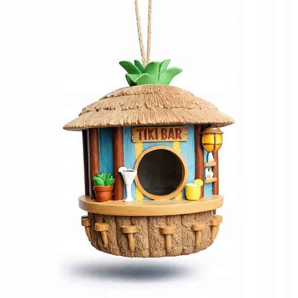 Domeček pro ptáky Tiki Bar Hnízdní budka Tropické krmítko do zahrady Balkon