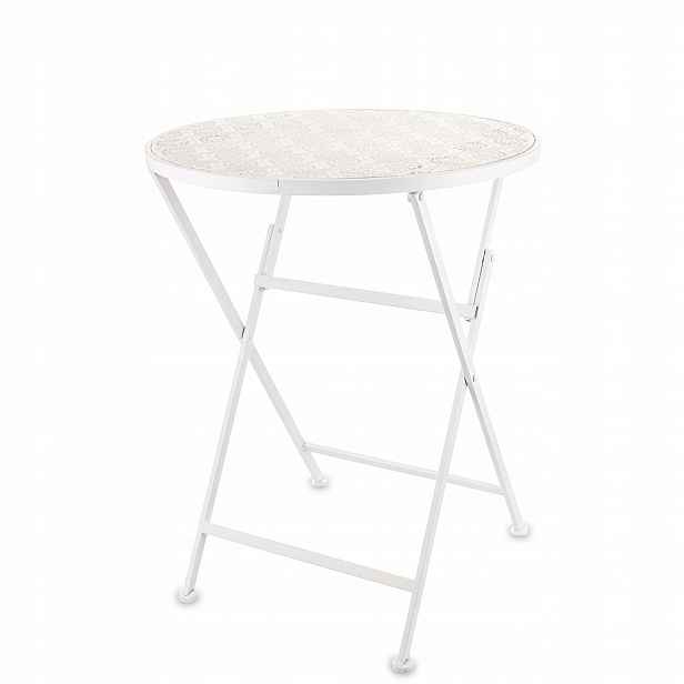 Kovový stolek bílý 77 cm kulatý vintage zahradní retro skládací