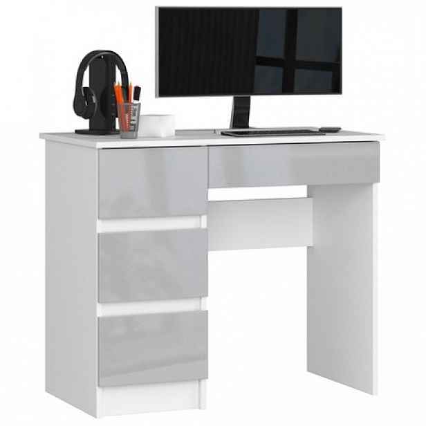 Počítačový stůl A7 levá bílá/metalic lesk