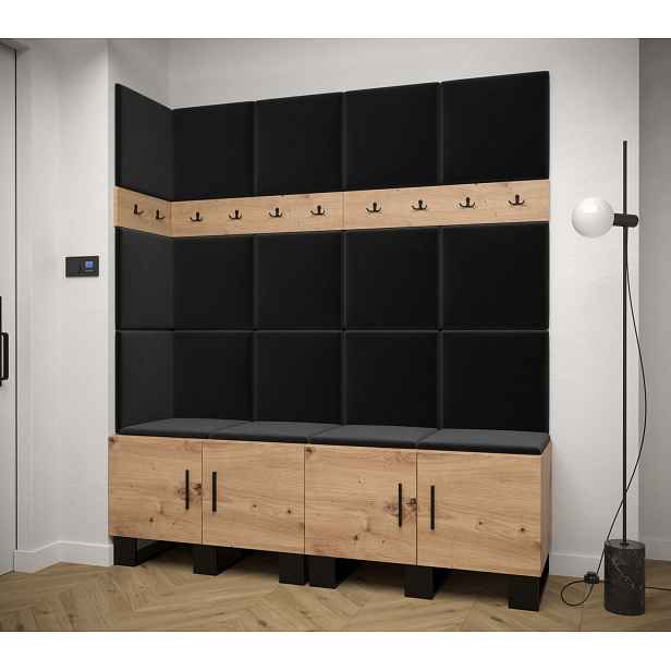 Předsíňová sestava RUMIE 12 - dub artisan, černé panely
