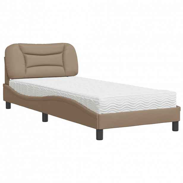 vidaXL Postel s matrací Hvar cappuccino 90 x 190 cm umělá kůže