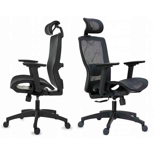 Ergonomická kancelářská židle FXC004 s nastavitelnými područkami a opěrkou hlavy, Bozp