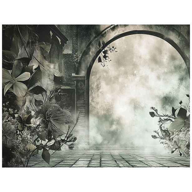 Fototapeta Mystická zahrada s obloukem v mlze Vintage 150x105 mystika lepidlo