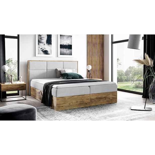 Manželská postel CHANTELLE 2 - 140x220, světle šedá 1 + topper ZDARMA