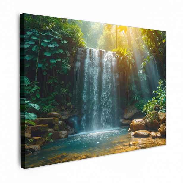 MuchoWow OBRAZ NA PLÁTNĚ Vodopád - Džungle - Slunce - Zelená - Příroda 80x60 cm