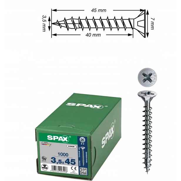 Univerzální šroub do dřeva spax 3.5 x 45 Wirox 1000 ks