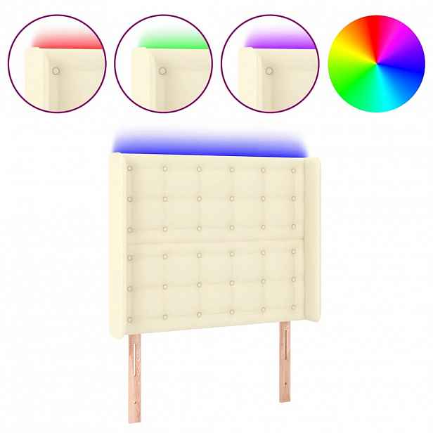 vidaXL Čelo postele s LED krémové 103 x 16 x 118/128 cm umělá kůže