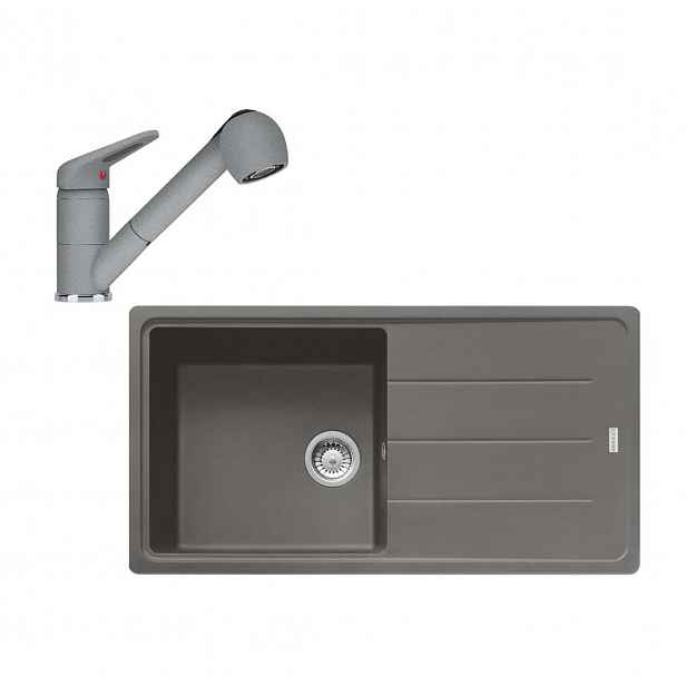 Franke - Kuchyňský set G138, fragranitový dřez BFG 611 a baterie FC 9547.424, šedý kámen 114.0510.597