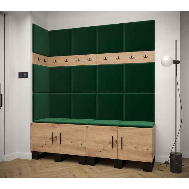 Předsíňová sestava RUMIE 12 - dub artisan, zelené panely