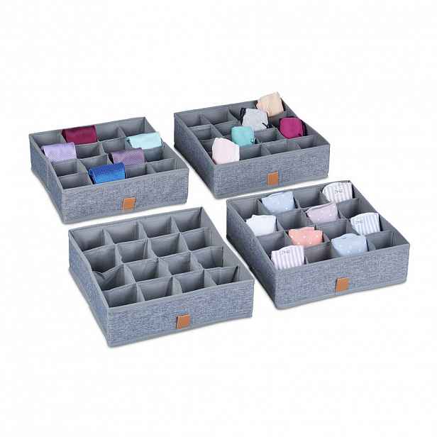 Relaxdays ORGANIZÉR Šedý 4dílný-set 16 přihrádek 29x29x9 cm
