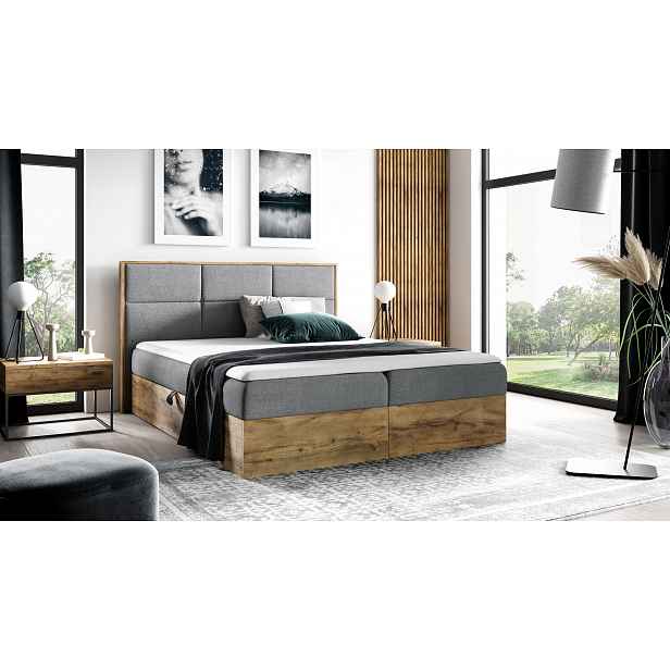 Manželská postel CHANTELLE 2 - 160x220, šedá + topper ZDARMA