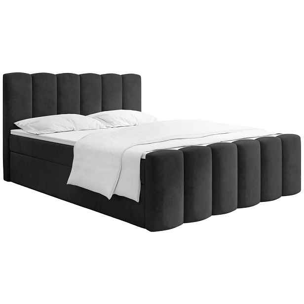 WFL GROUP BOXSPRING POSTEL Serenity s Úložným Prostorem – Černý Samet – 180x200 cm – Taštičková Matrace H4 a Pěnový Topper